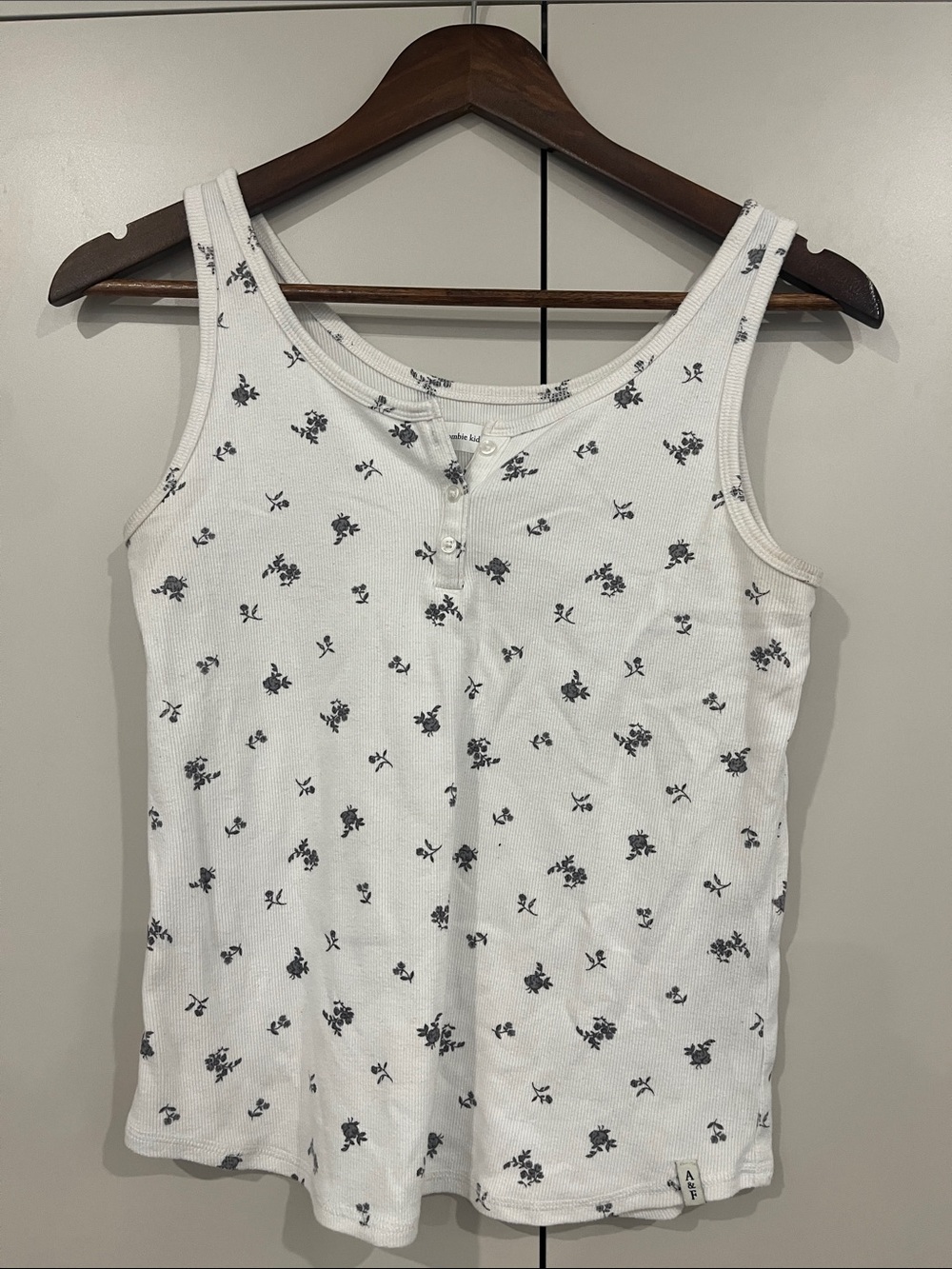 abercrombie kids White Tank Top with Small Black Floral Print